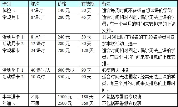 OG国际舞蹈培训中心-2011年价格表01